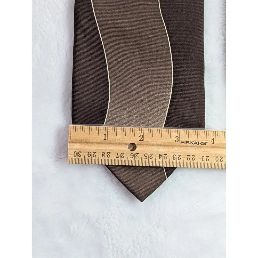 Vintage Ferracci Silk Tie Brown Tan Geometric Ribbon 3D Art Deco Mens Necktie